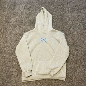 Gray Hoodie with Blue Bow Design